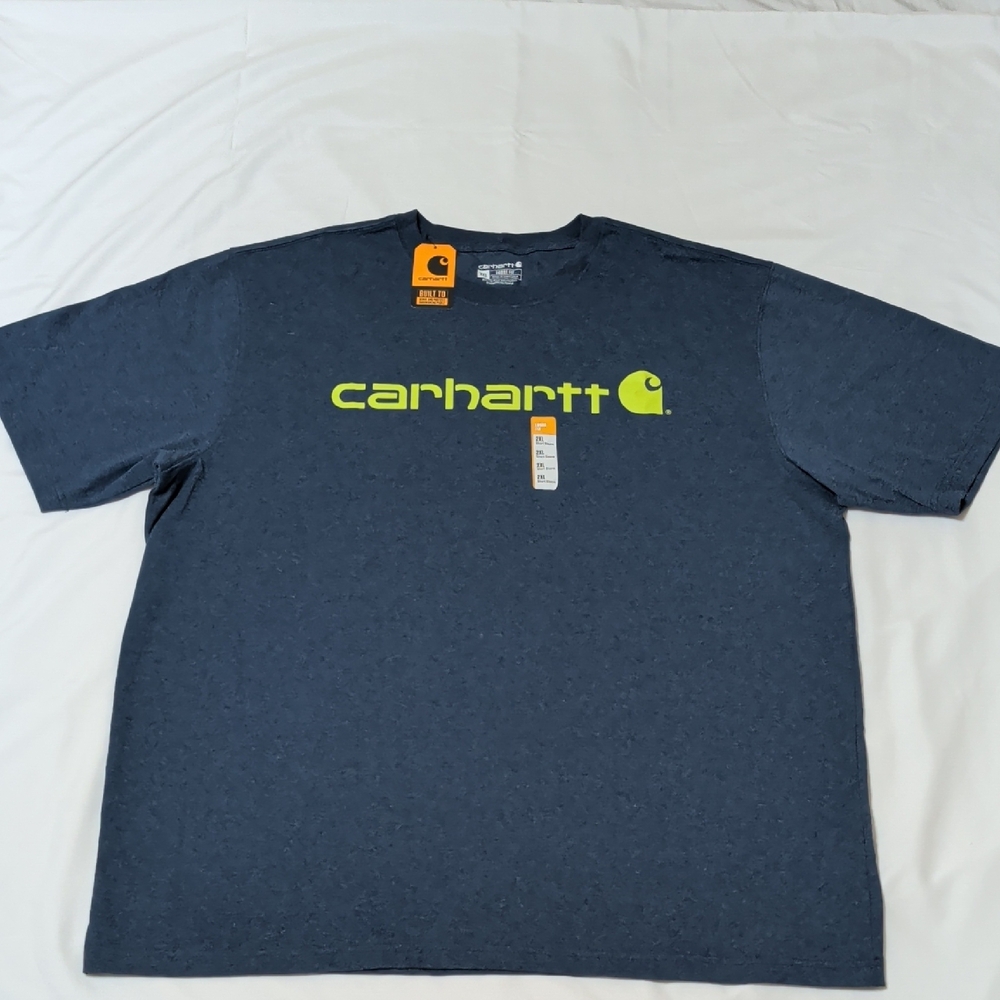 Carhartt Men's XXL Navy Tee with Neon Logo